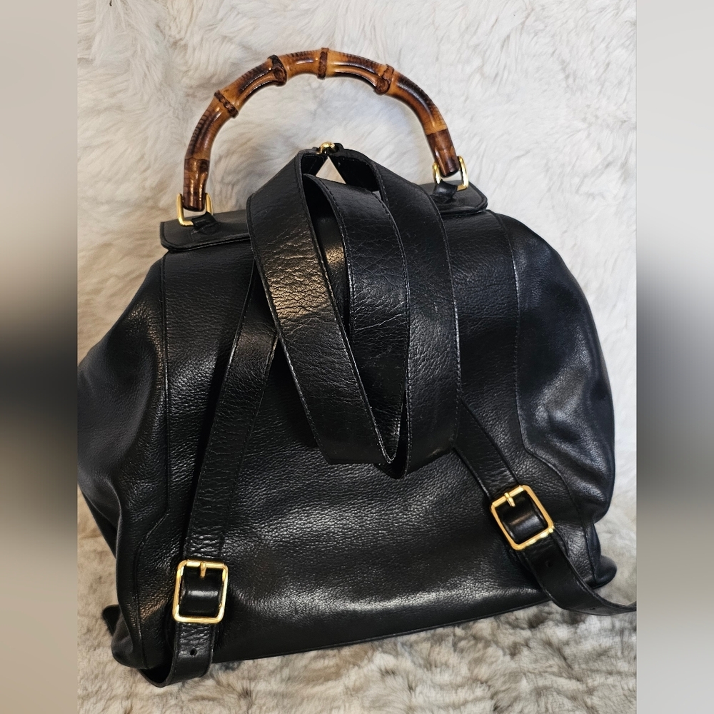 Gucci Black Leather Backpack with Bamboo Accents - Picture 11 of 15